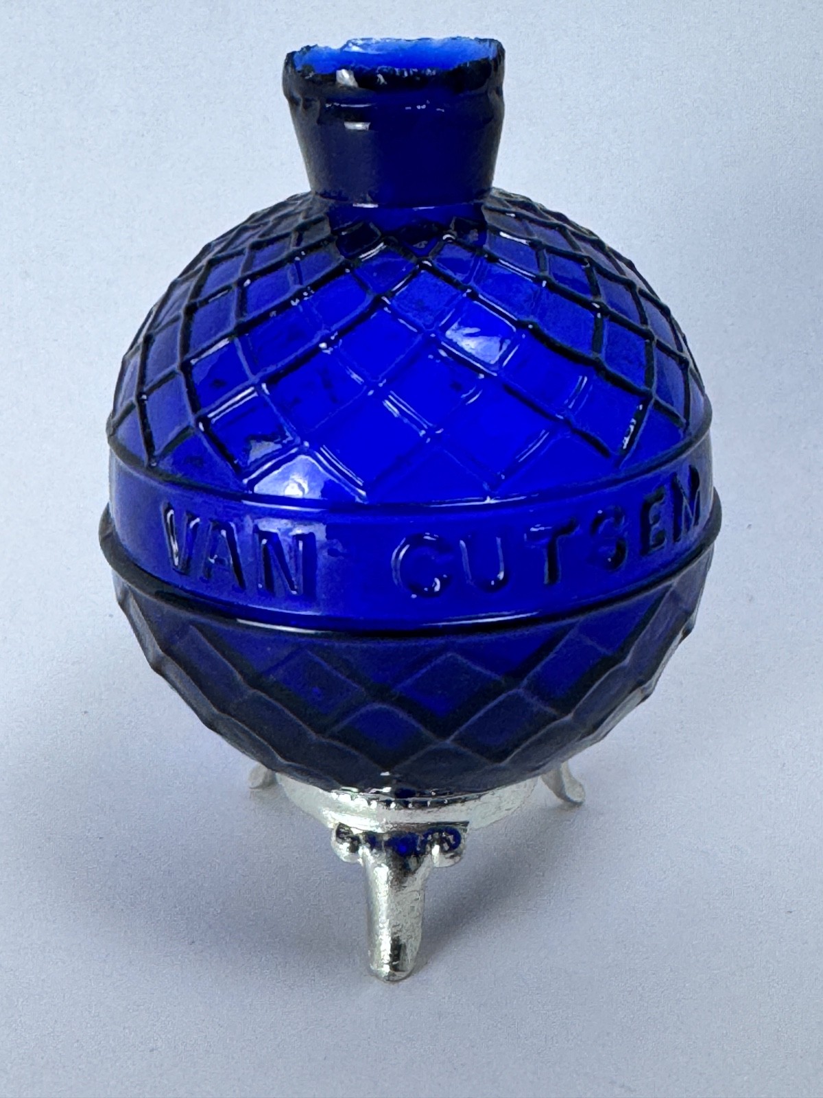 1880s Van Cutsem St. Quentin COBALT BLUE QUILTED ROUND GLASS Rare Target Ball