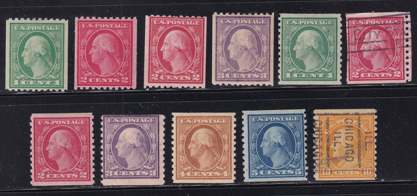 MATT'S STAMPS SCOTT #486-493, 495-497 WASHINGTON-FRANKLIN COILS, MH/USED CV$875