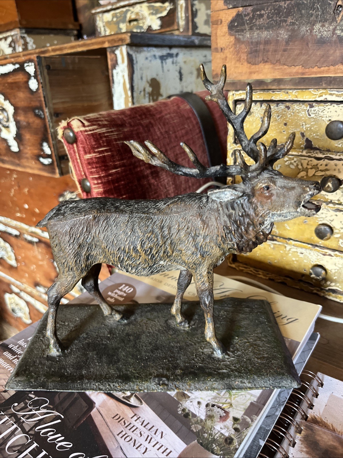 Antique Victorian Spelter Bull Elk FABULOUS Patina 1880s Antique Victorian Spelter Bull Elk FABULOUS Patina 1880s