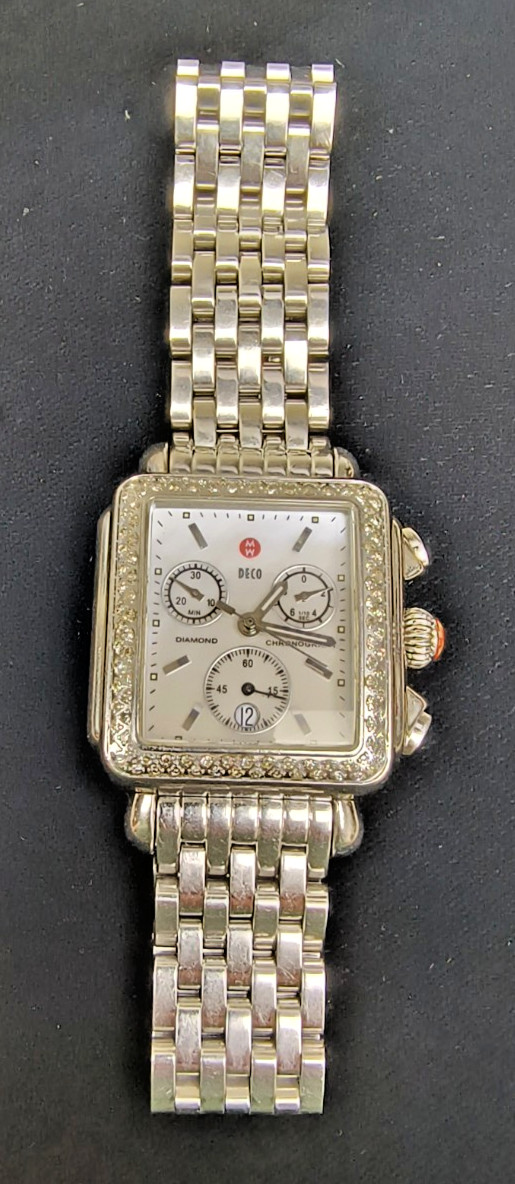 VINTAGE MICHELE DECO DIAMOND CHRONOGRAPH MW06A01 QUARTZ WRISTWATCH VINTAGE MICHELE DECO DIAMOND CHRONOGRAPH MW06A01 QUARTZ WRISTWATCH