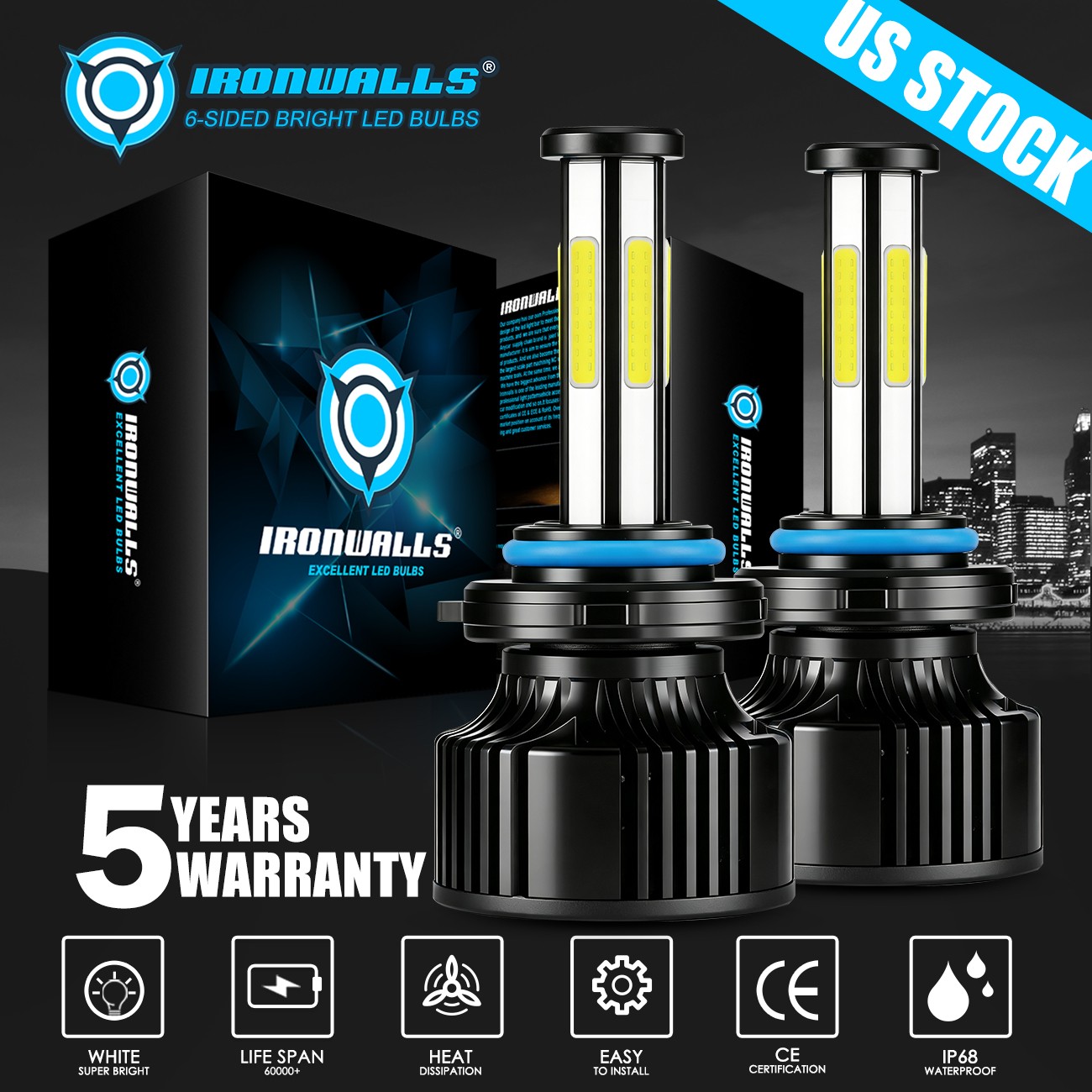6-Sides 9006 LED Headlight Super Bright Bulbs Kit White 6500K 2800000LM Low Beam 6-Sides 9006 LED Headlight Super Bright Bulbs Kit White 6500K 2800000LM Low Beam