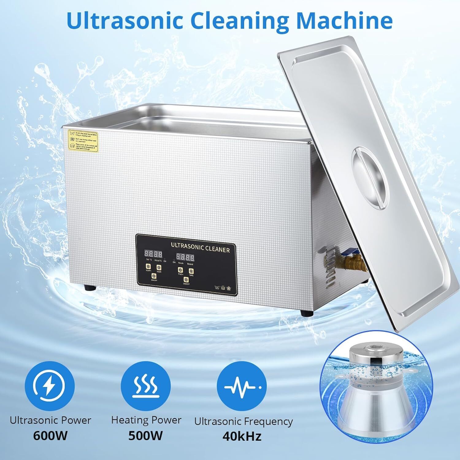 30L Ultrasonic Cleaner W/ Timer Heating Machine Digital Sonic Cleaner 110V 600W