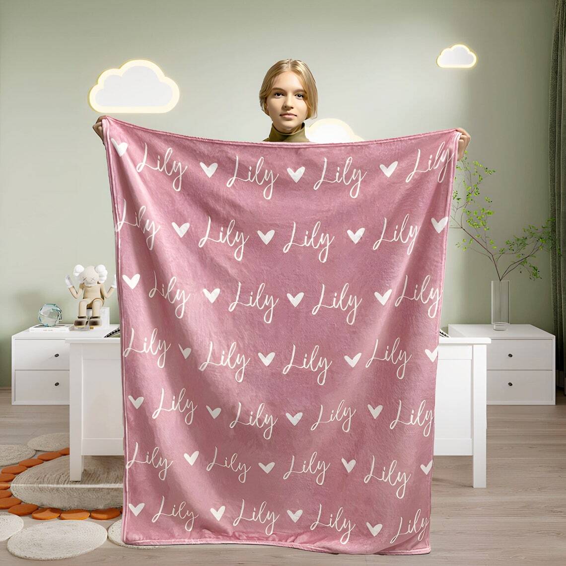 Personalized Girl Name Blanket, Custom Baby Blanket, Newborn Blanket, Girl Gift