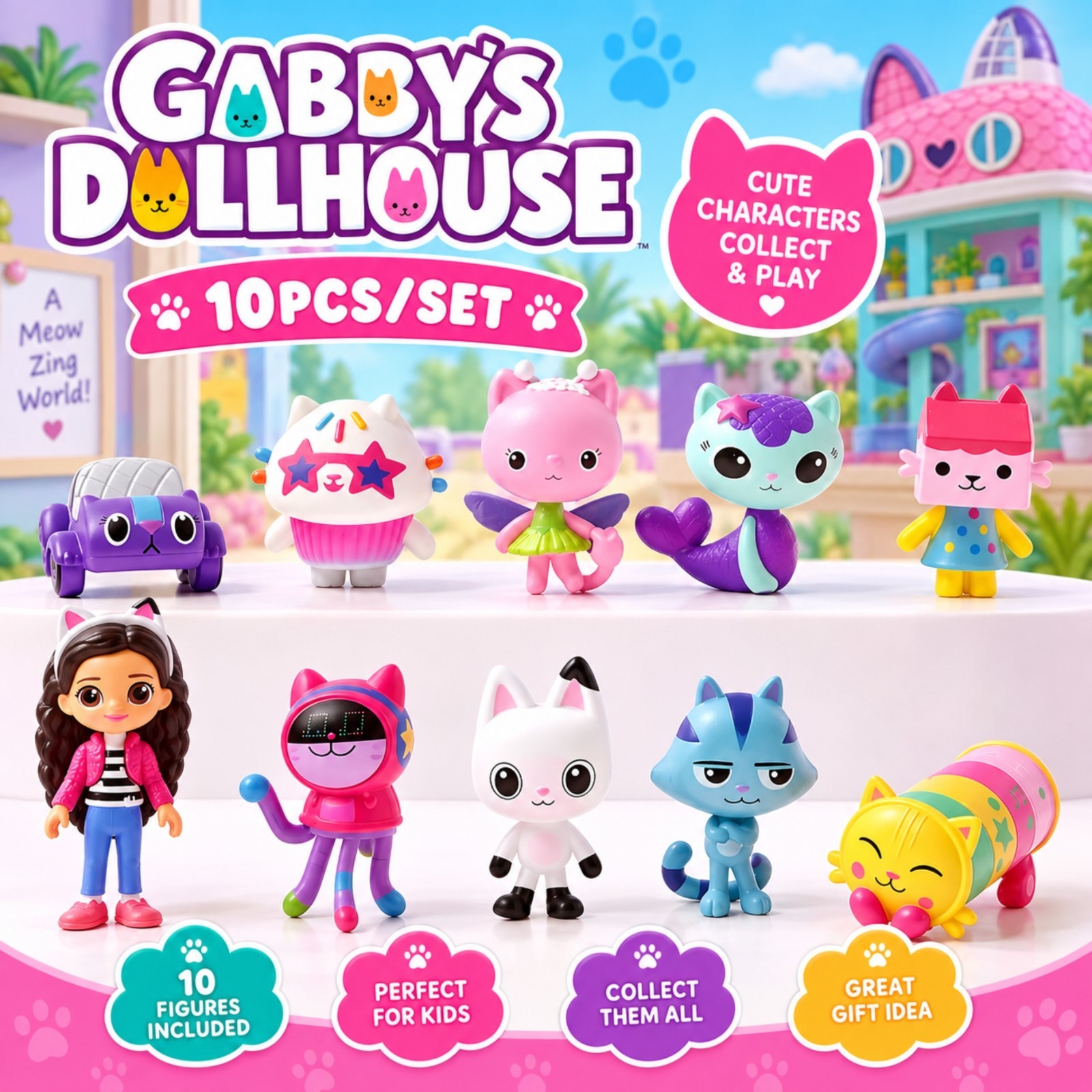 10pcs/set Gabby\'s Dollhouse Action Figure Cute Doll Collection Model Toys
