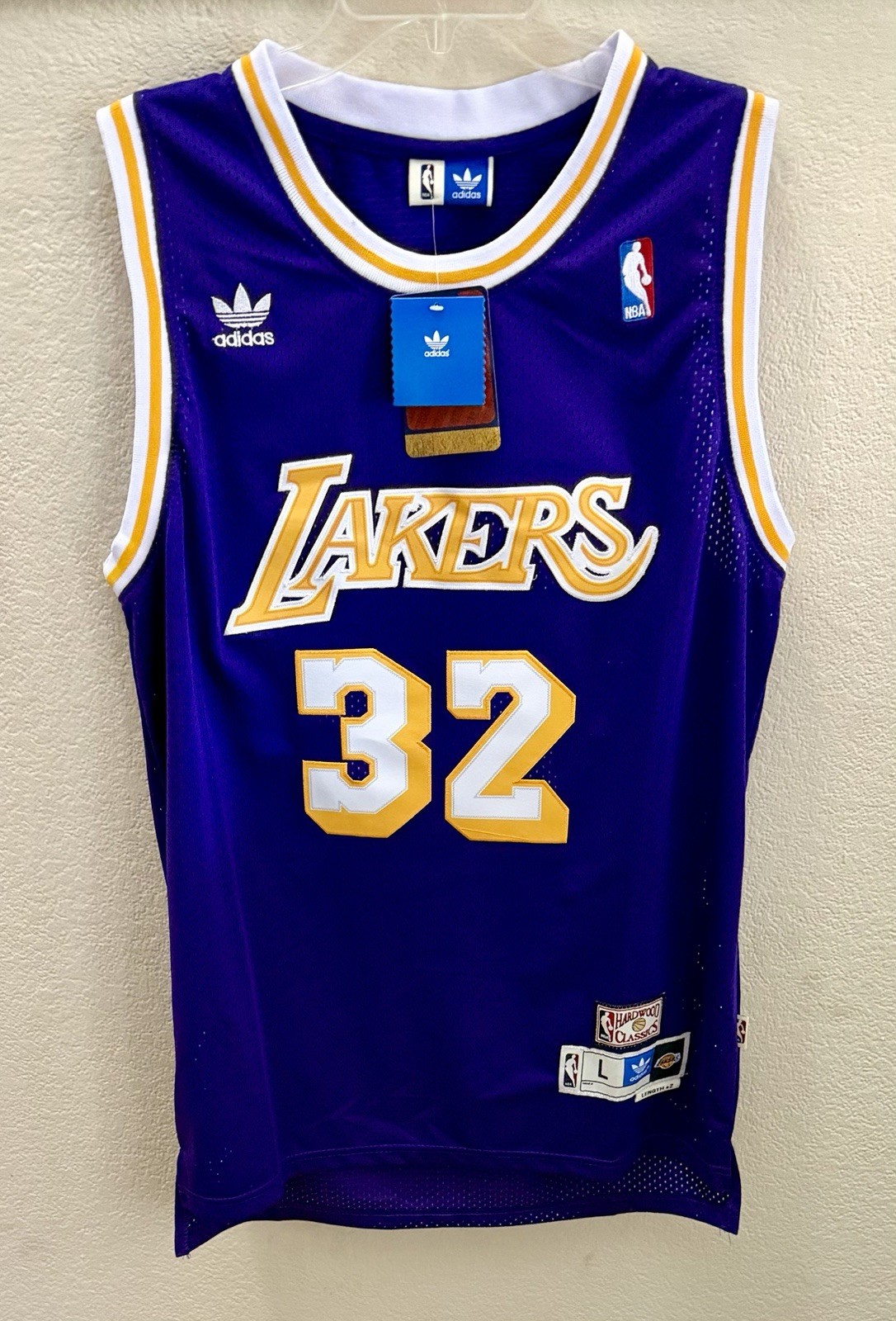 Adidas Hardwood Classic Magic Johnson LA Lakers Jersey Large +2” Length New NWT Adidas Hardwood Classic Magic Johnson LA Lakers Jersey Large +2” Length New NWT