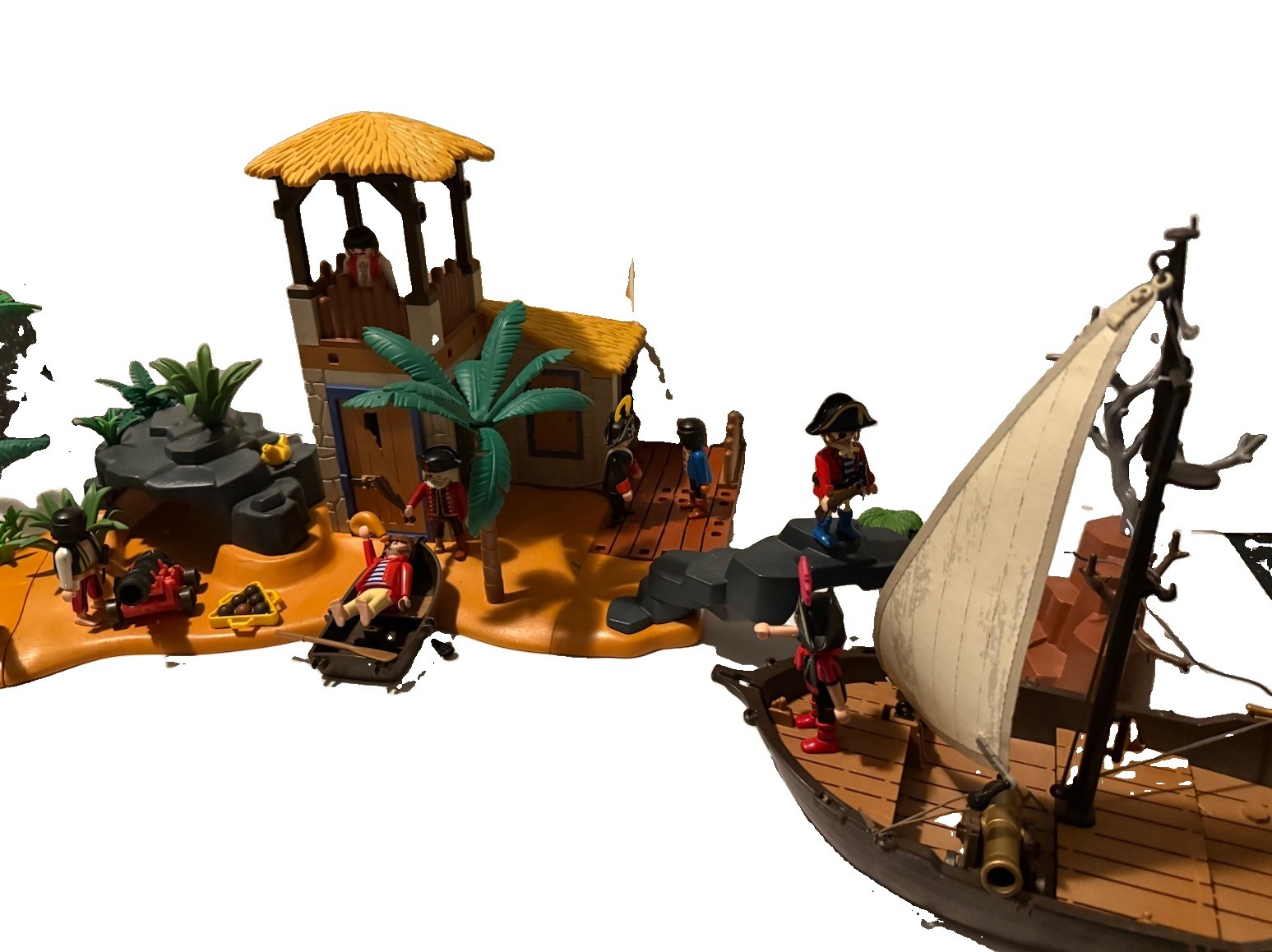 Vintage Retired Playmobil 3938 Pirates Den Island Cove With Ship, Animals, & Fun