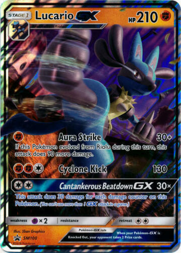 Lucario GX ULTRA RARE Black Star Promo SM100 Pokemon TCG Card Holo Foil - LP Lucario GX ULTRA RARE Black Star Promo SM100 Pokemon TCG Card Holo Foil - LP