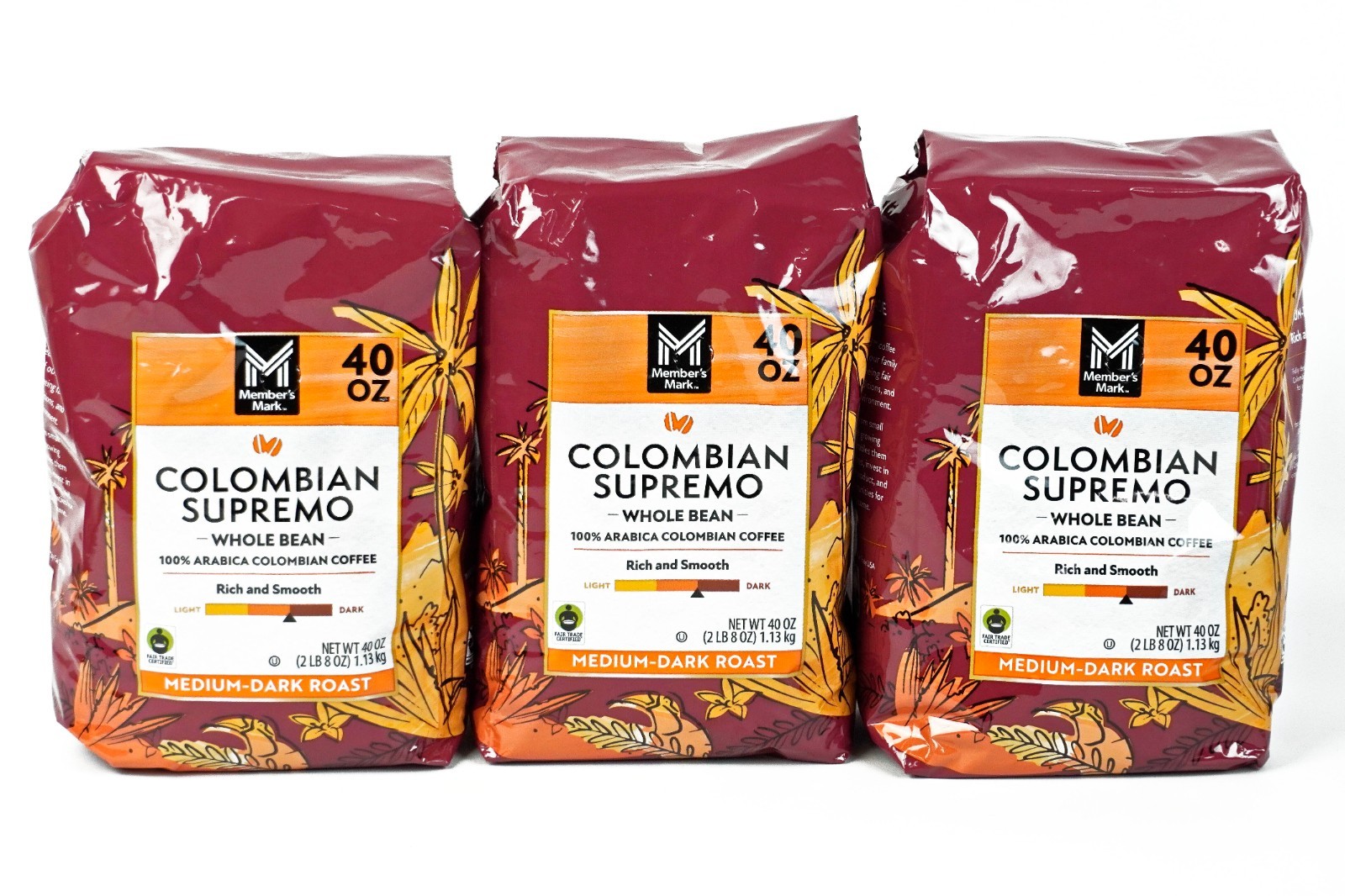 Member\'s Mark Colombian Supremo Whole Bean Coffee 40 oz. Bag (x3) -E
