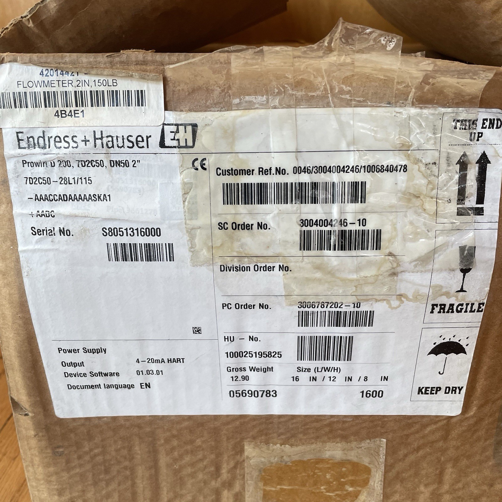 ENDRESS+HAUSER 7D2C50 Proline Prowirl 200 Vortex Flow Meter DN50 4-20mA HART ENDRESS+HAUSER 7D2C50 Proline Prowirl 200 Vortex Flow Meter DN50 4-20mA HART