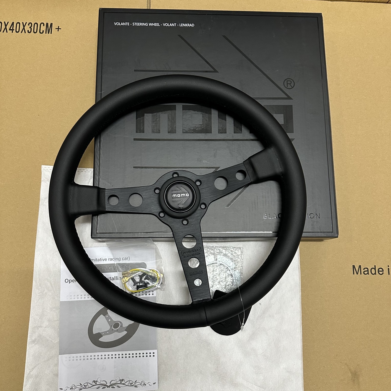 MOMO Prototipo P5 Black Edition 350mm Steering Wheel Genuine Leather