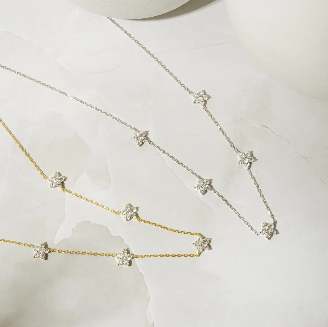 1.70Ct Round Natural Diamond Flower Station Necklace 14k Yellow Gold With Chain 1.70Ct Round Natural Diamond Flower Station Necklace 14k Yellow Gold With Chain