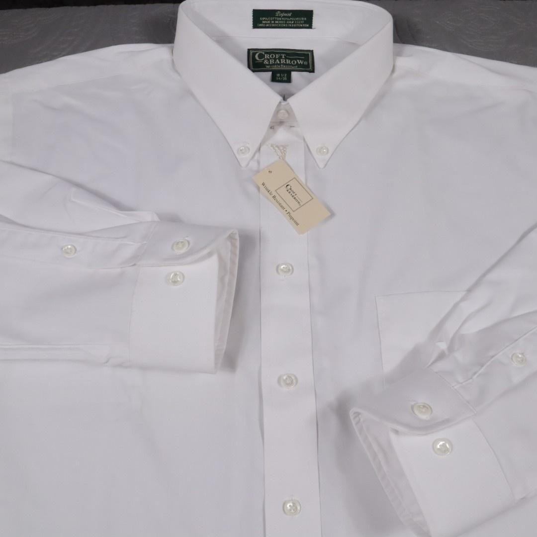 New Croft & Barrow Dress Shirt Men 18.5 34/35 2XL White Button Wrinkle Resistant
