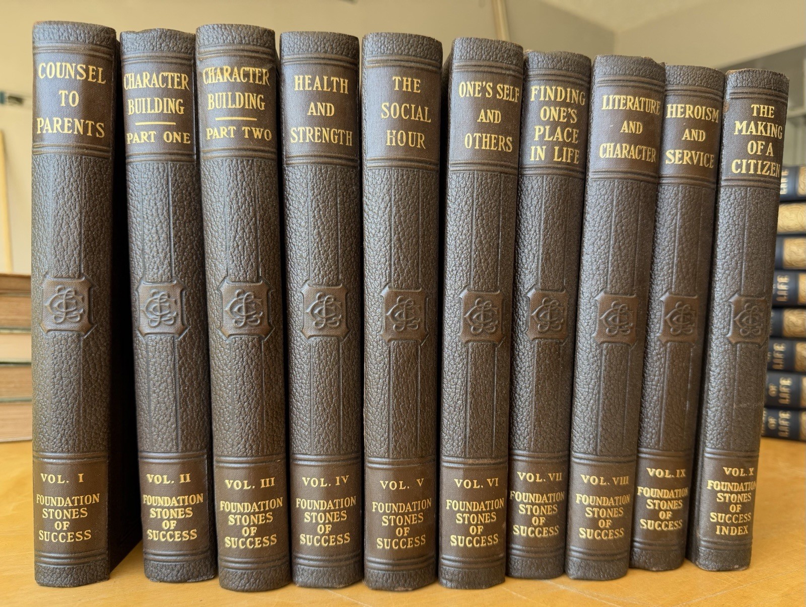 Antique Foundation Stones of Success 10 Vol Set Brown Gilt Decorative Books