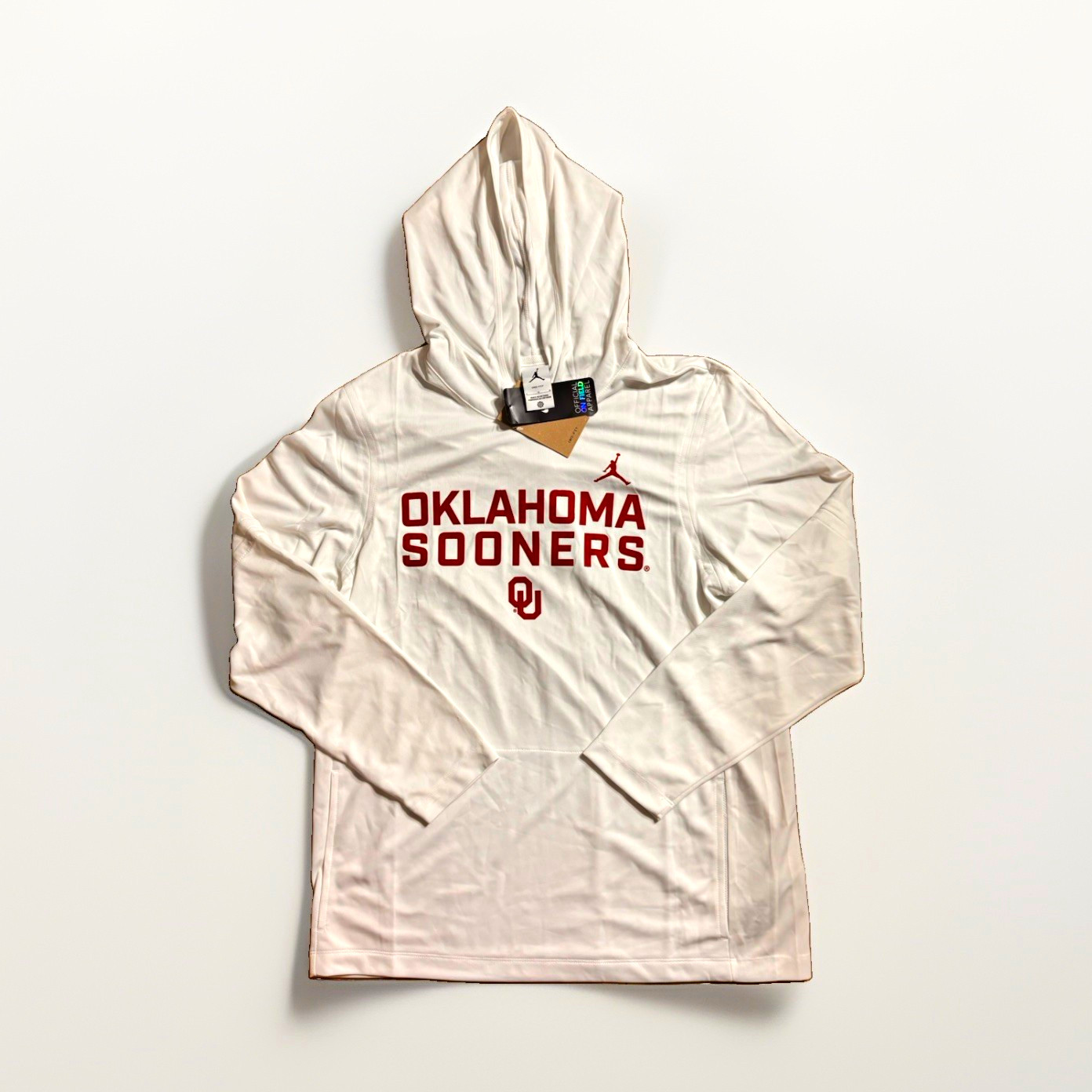NWT Jordan Oklahoma Sooners White Hoodie Sweatshirt Red Accents Size L Official NWT Jordan Oklahoma Sooners White Hoodie Sweatshirt Red Accents Size L Official