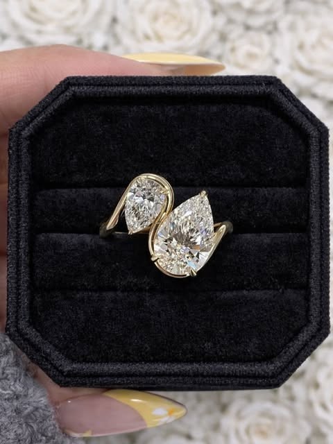 Luxury 3.00 Ct Pear Lab Grown Diamond Ring in Solid 14K Yellow Gold Engagement