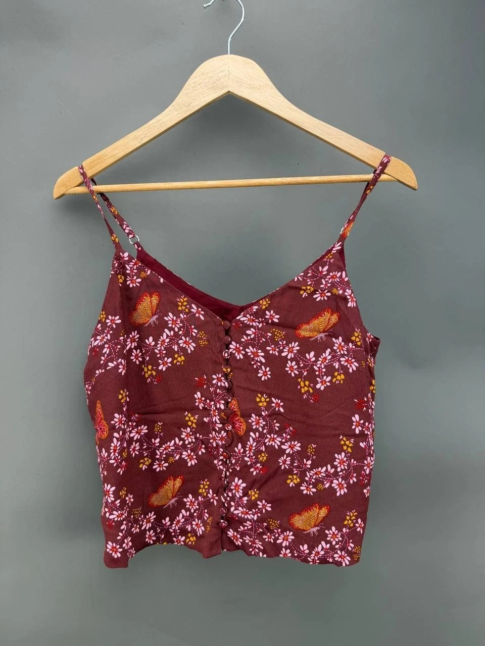 Madewell Red Butterfly Floral V-Neck Spaghetti Strap Cami Tank Size 2 Madewell Red Butterfly Floral V-Neck Spaghetti Strap Cami Tank Size 2
