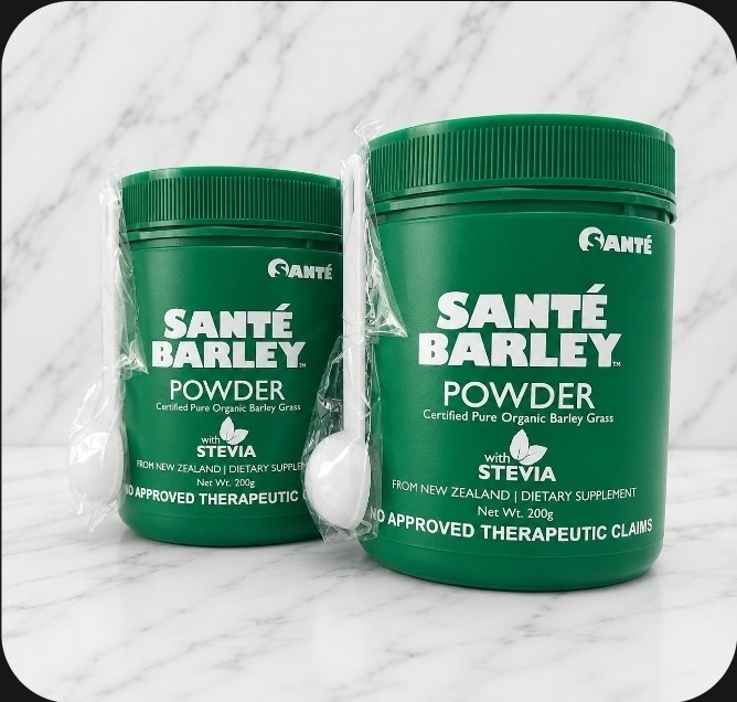 2 x Santé Barley Powder Certified Organic 200g each Canister W/Stevia Exp 10/27 2 x Santé Barley Powder Certified Organic 200g each Canister W/Stevia Exp 10/27
