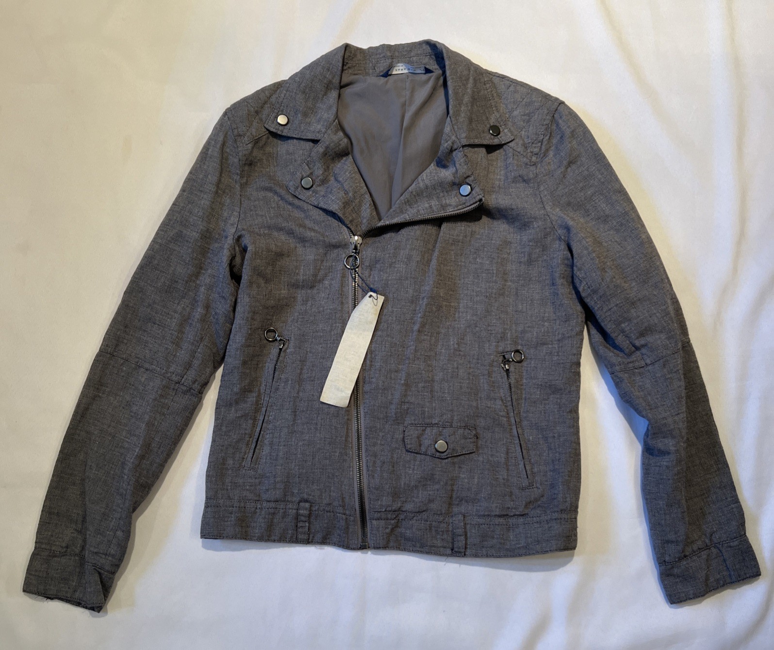 Zara Man Bomber Jacket Men’s Full Zip Linen Blend Gray Biker Pockets Size M New Zara Man Bomber Jacket Men’s Full Zip Linen Blend Gray Biker Pockets Size M New