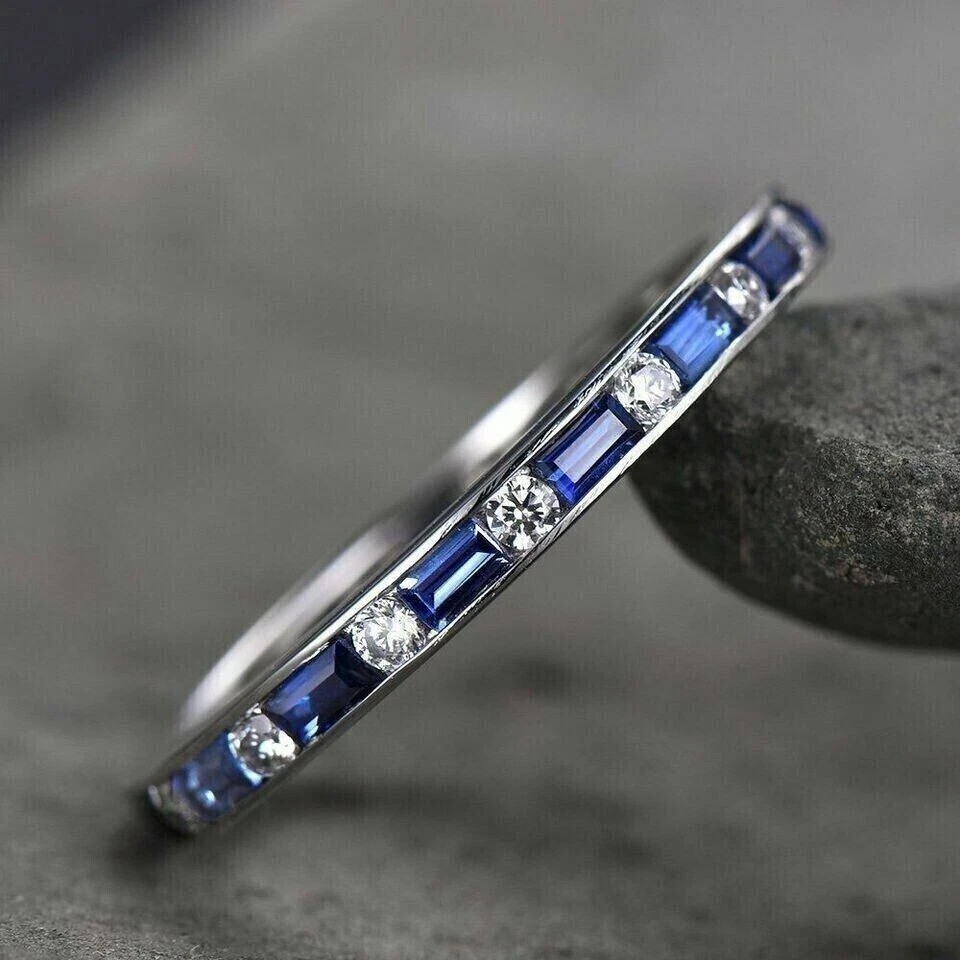 2Ct Simulated Sapphire Full Eternity Wedding Band Ring 14k White Gold Plated 2Ct Simulated Sapphire Full Eternity Wedding Band Ring 14k White Gold Plated