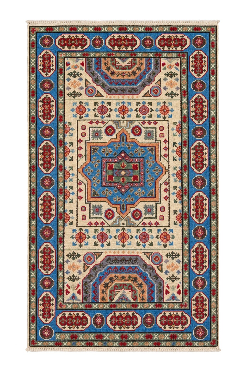 Geometric Kazak Oriental Accent Rug 3x5 Hand-knotted Wool Nomadic Style Carpet