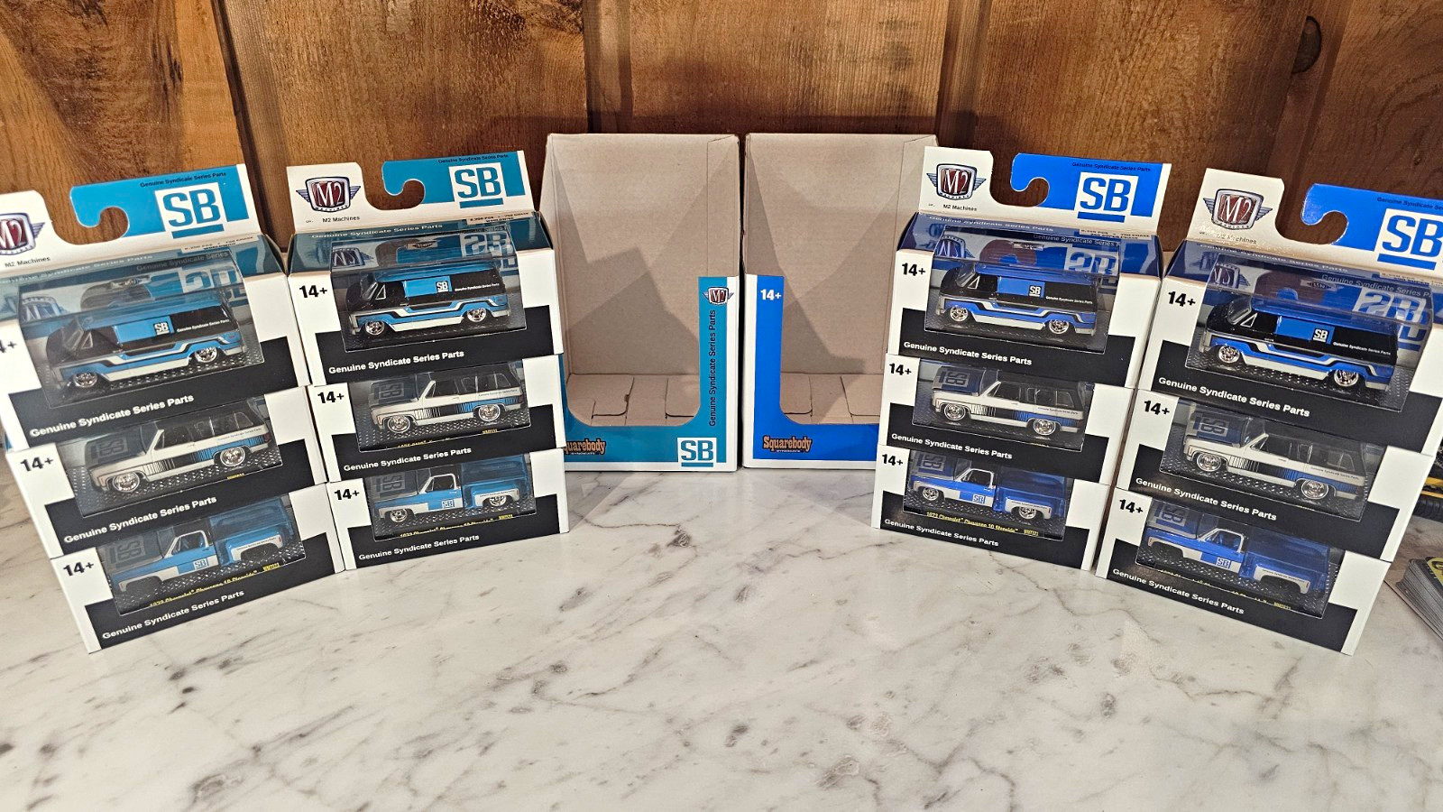 M2 Machines Squarebody Syndicate Lot Of 12 Including 2 Chases, 1 of each color. M2 Machines Squarebody Syndicate Lot Of 12 Including 2 Chases, 1 of each color.