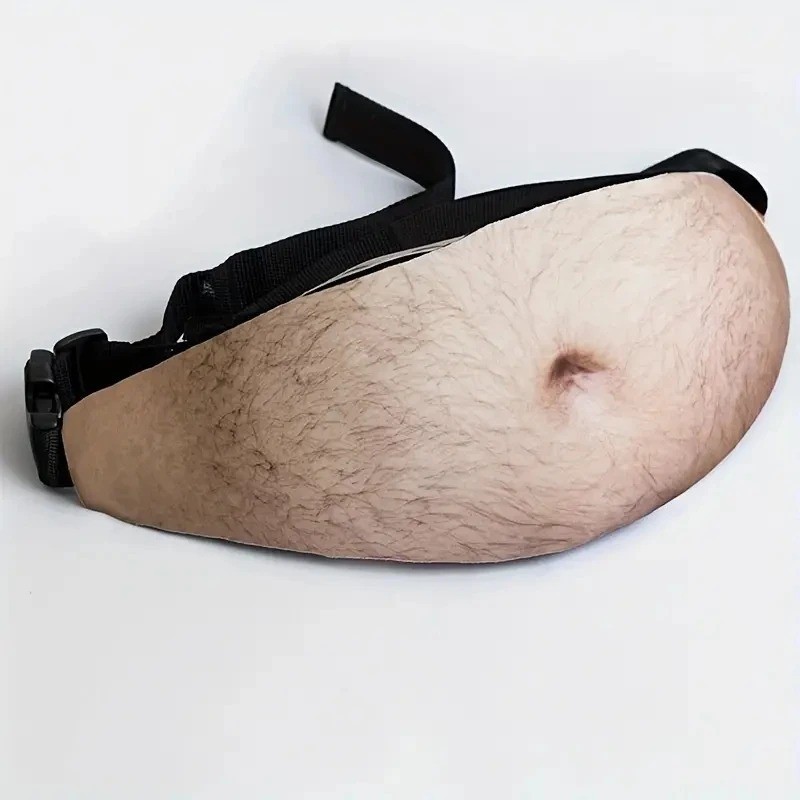 Funny Fake Belly Waist Bag Novelty Fanny Pack Dad Bod Belly Pouch PU Leather