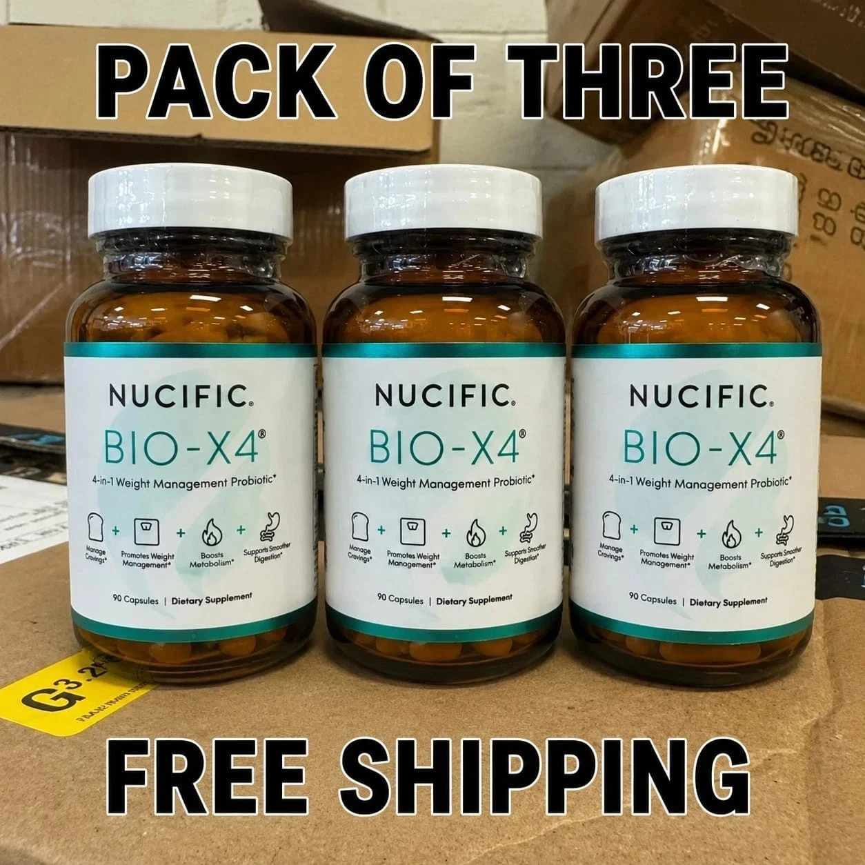 3 Pack Bio-X4 4-in-1 Probiotic Digestive Weight Support 90 Caps EXP 11/2027 3 Pack Bio-X4 4-in-1 Probiotic Digestive Weight Support 90 Caps EXP 11/2027