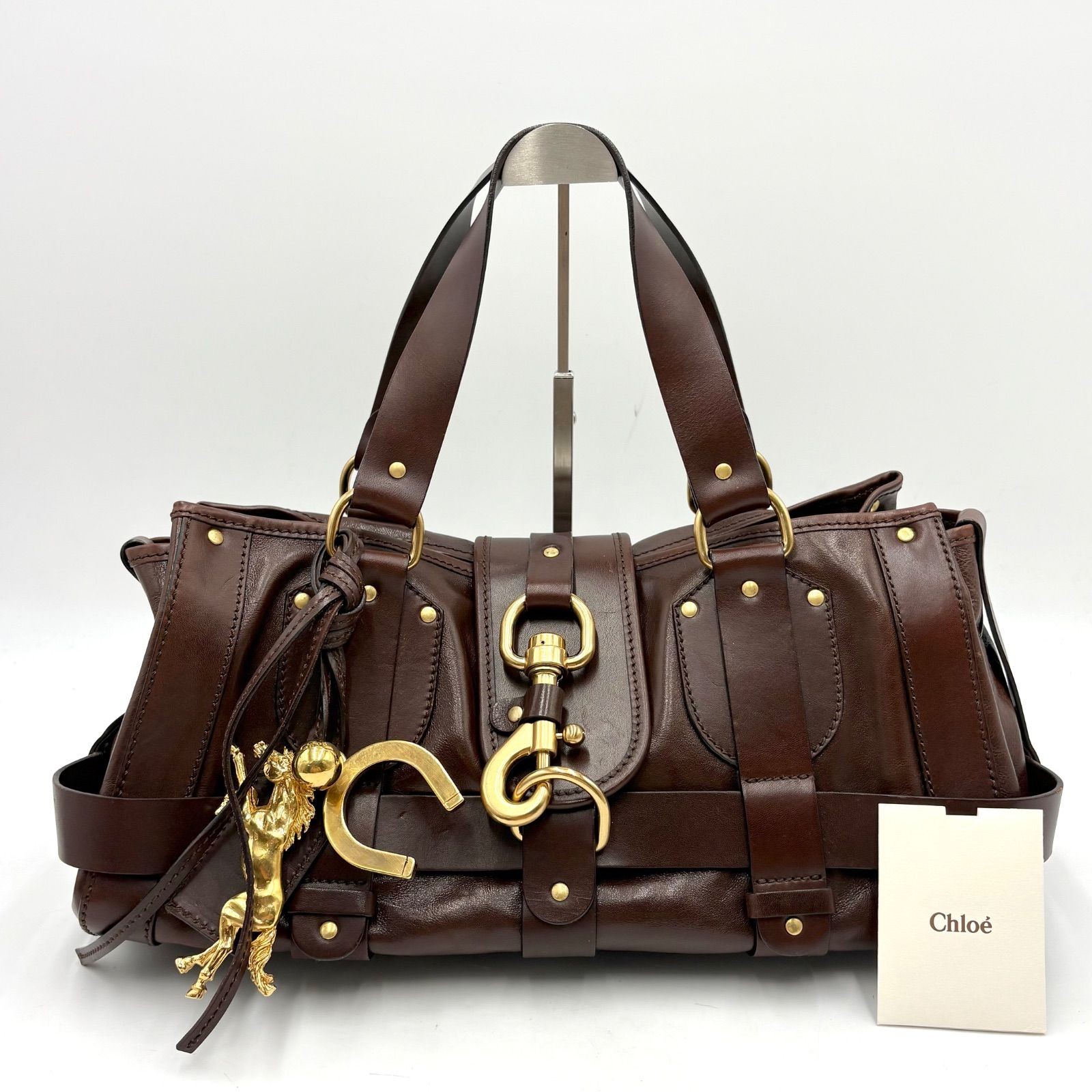 Auth Chloe Kerala Leather Tote Bag with House Charm, Brown 3Y653