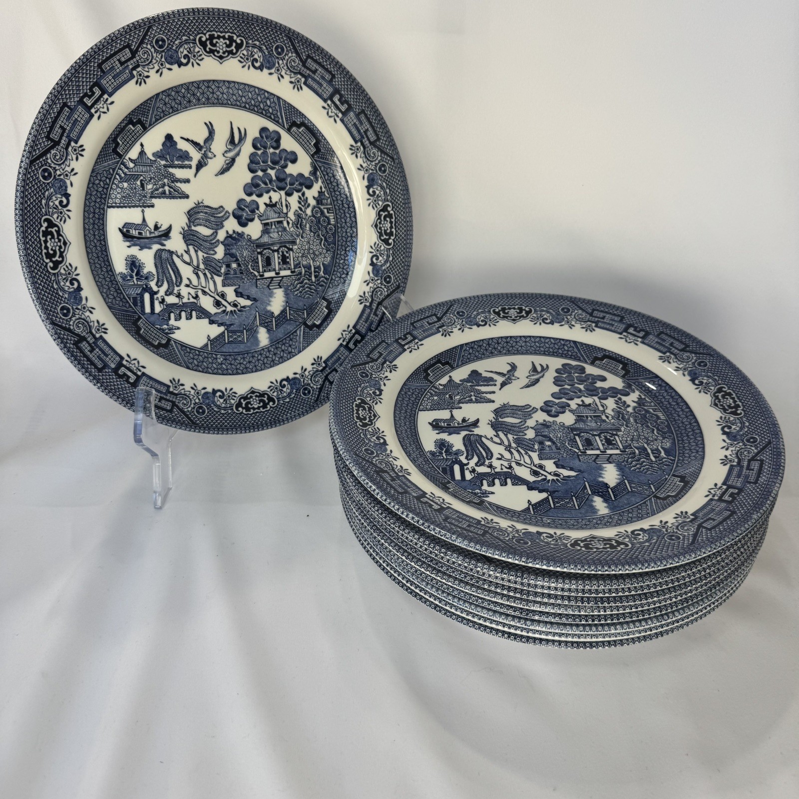 Set of 10 Vintage Churchill England Blue Willow 10\