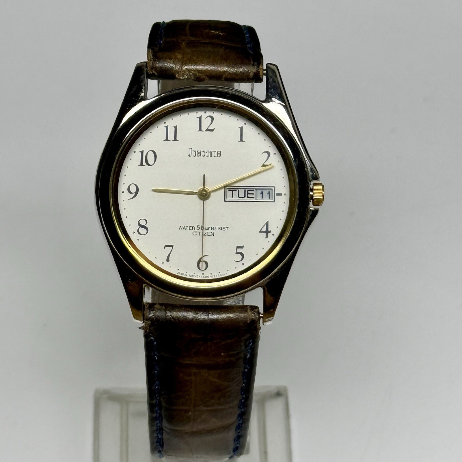 Vintage Citizen Junction Mens Dress Watch Two Tone Case Leather Bands New Batter