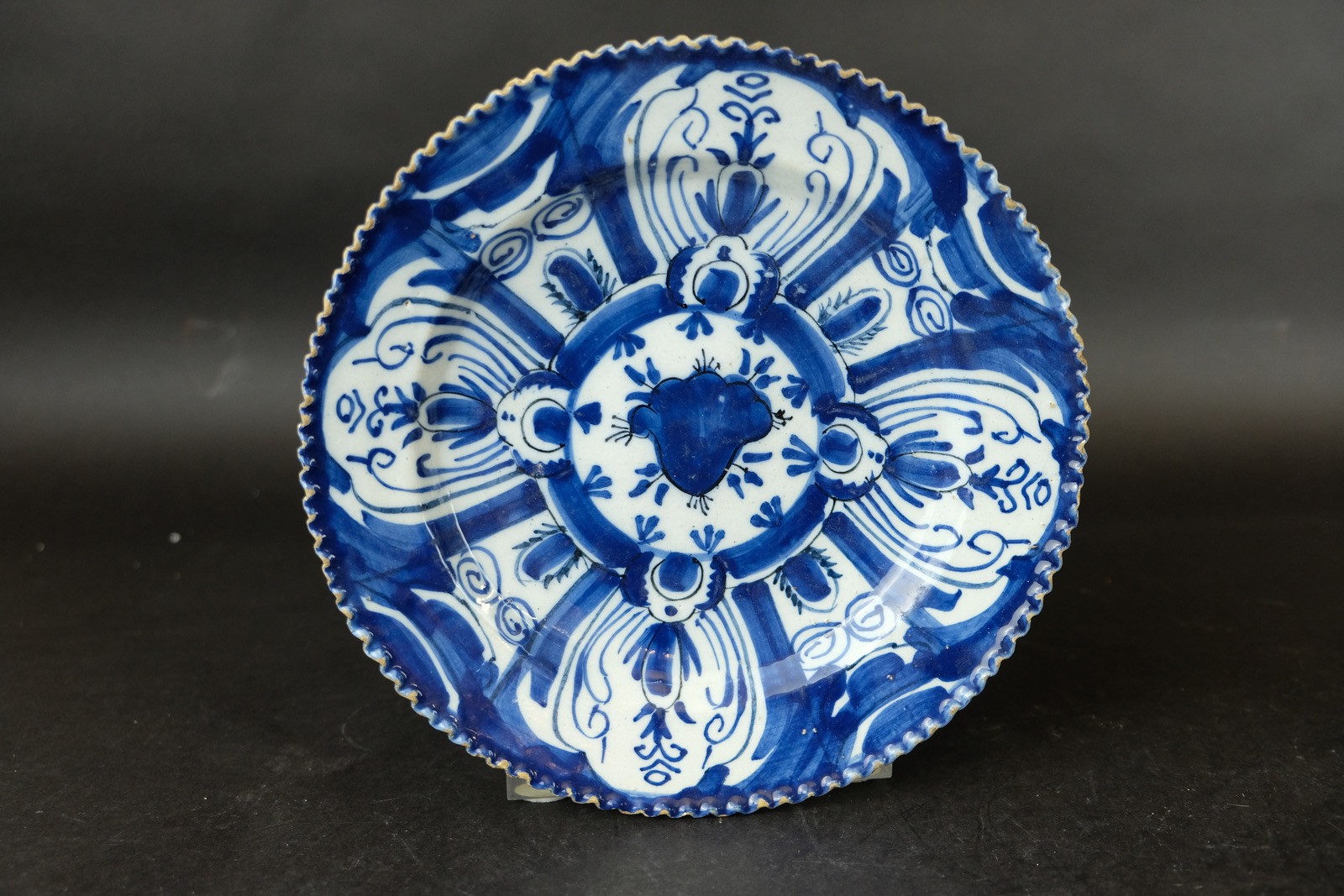 Rare Antique Dutch Delft plate with carved edge circa 1720 ex DE museum