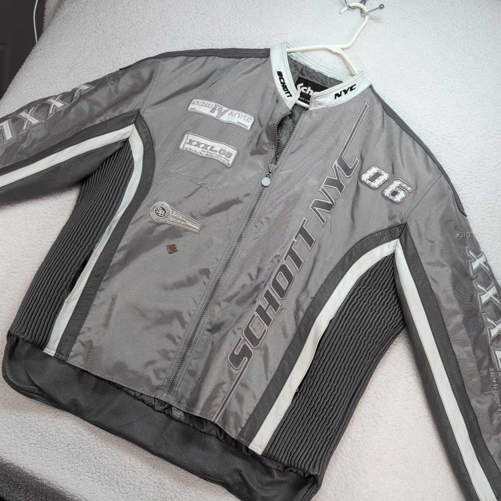 Vintage Schott NYC Motorcycle Leather Racing Jacket Mens 4XL Padded Zip Gray EUC Vintage Schott NYC Motorcycle Leather Racing Jacket Mens 4XL Padded Zip Gray EUC
