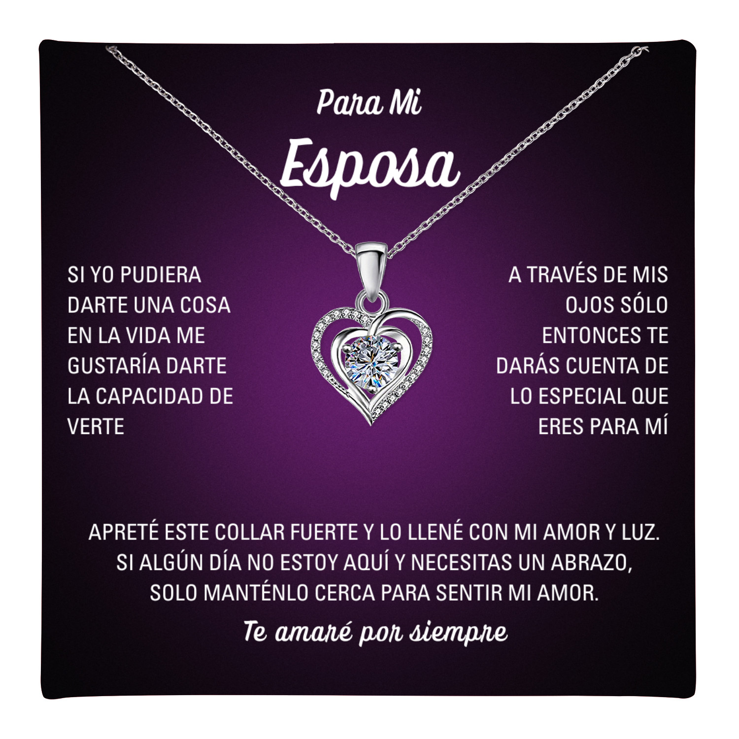 Recordatorio de Amor Para Mi Esposa, Collar de Corazón con Tarjeta