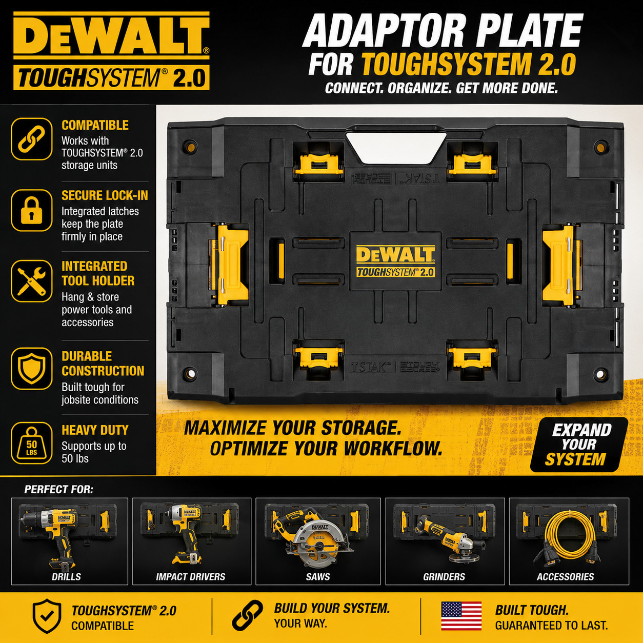 DEWALT Adaptor Plate for TOUGHSYSTEM 2.0 an integrated power tool holder store