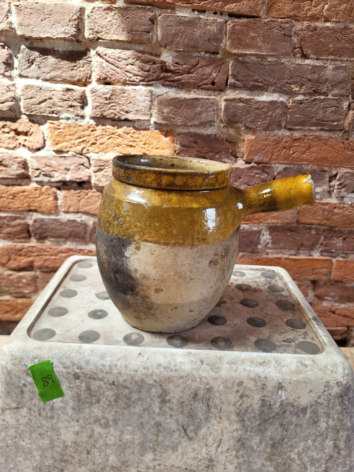 French antique Confit Toupin Pot, Ochre-yellow Glaze, H17cm