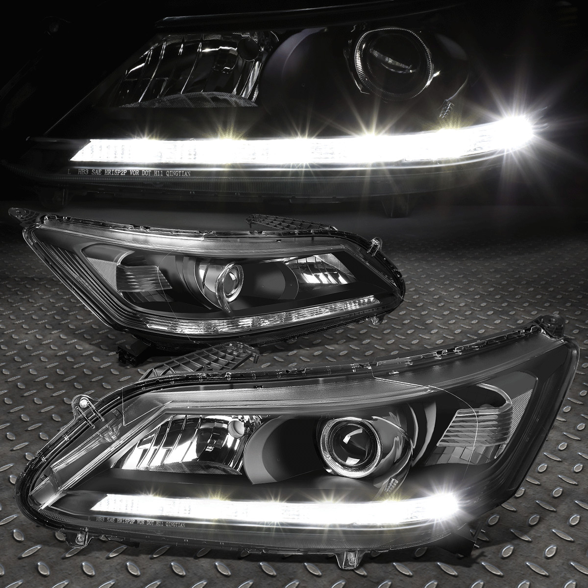 FOR 2013-2015 HONDA ACCORD PAIR BLACK CLEAR PROJECTOR HEADLIGHT/LAMP W/LED DRL FOR 2013-2015 HONDA ACCORD PAIR BLACK CLEAR PROJECTOR HEADLIGHT/LAMP W/LED DRL