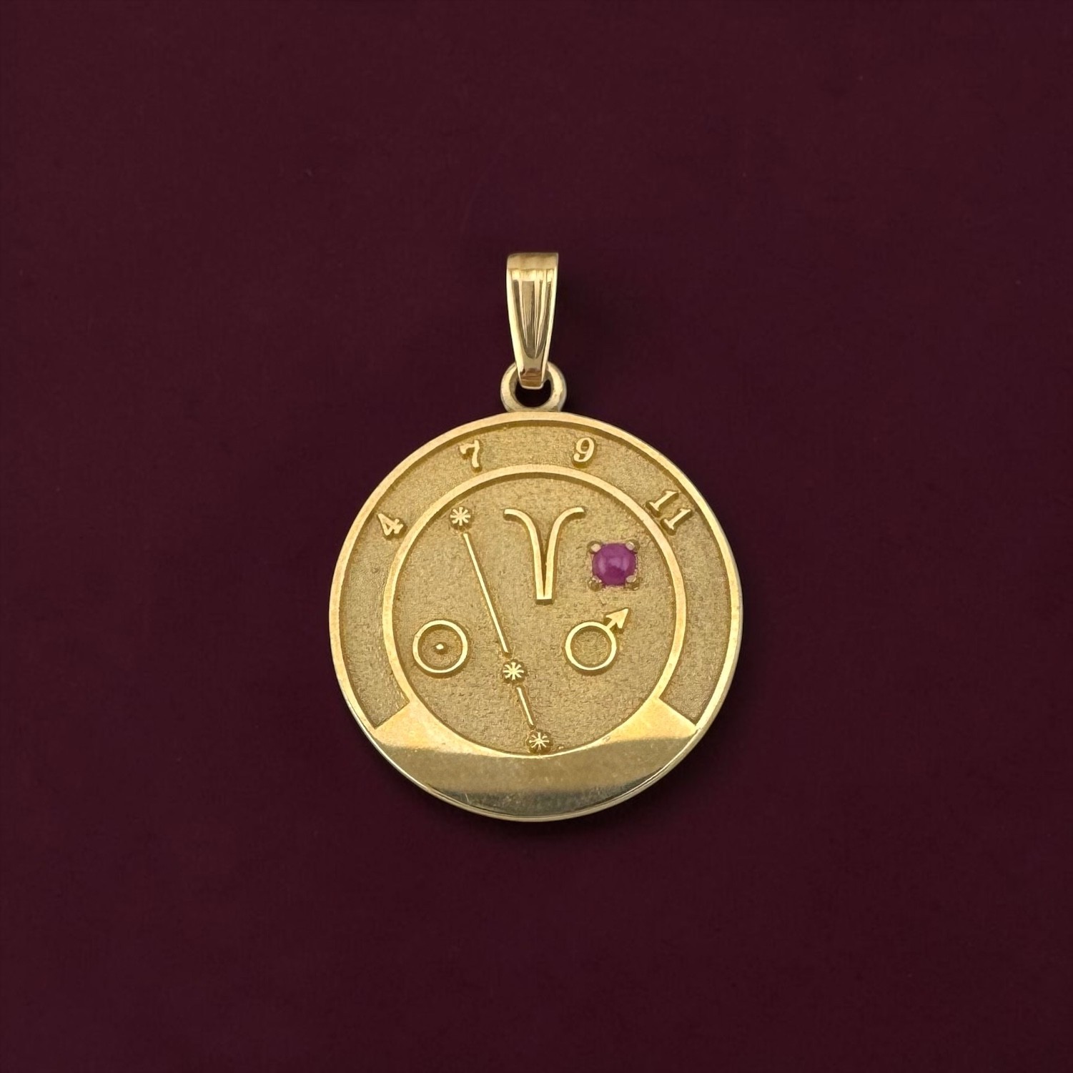 Vintage 14K Yellow Gold Aries Zodiac Ruby Astrology Pendant 3g 1.1 Vintage 14K Yellow Gold Aries Zodiac Ruby Astrology Pendant 3g 1.1