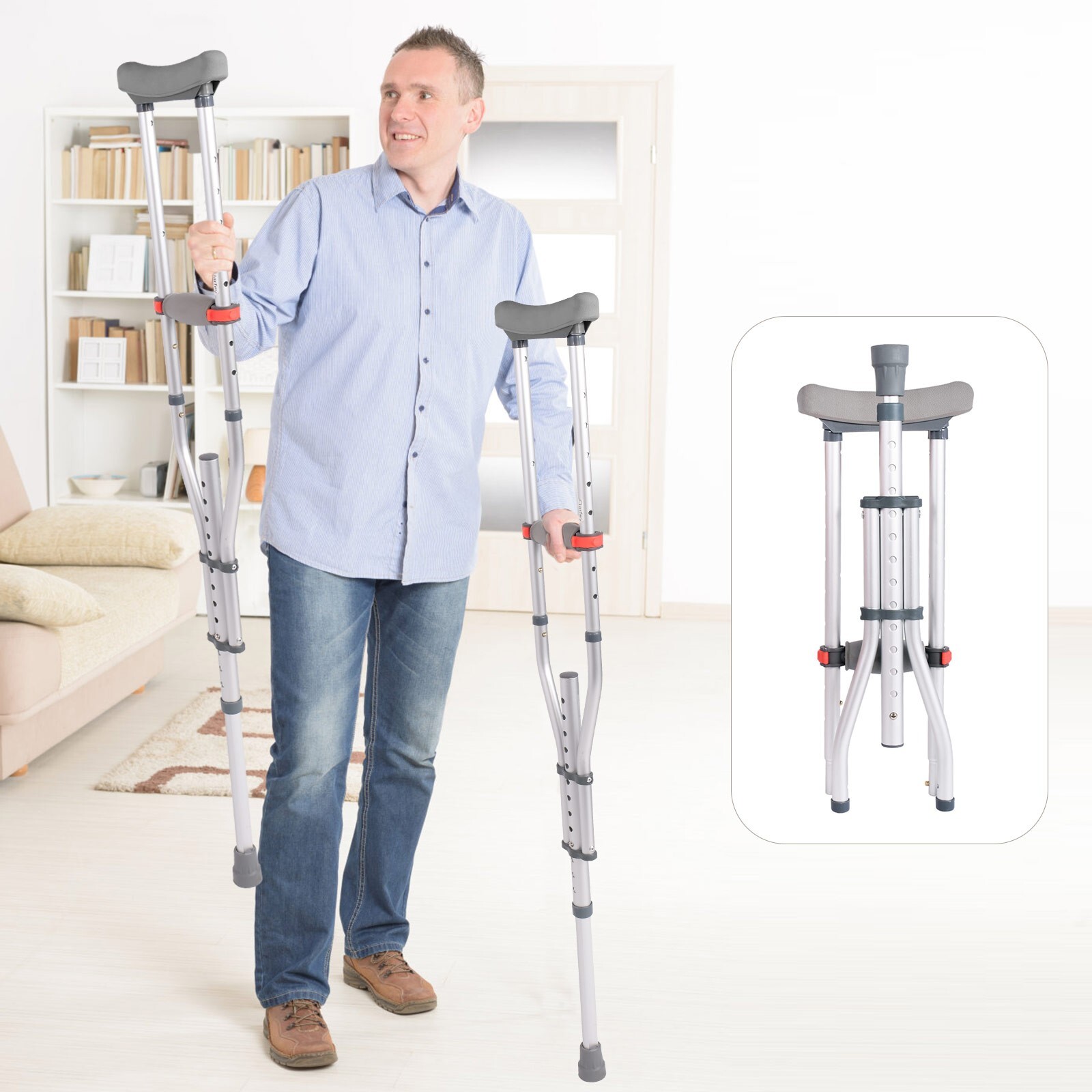 VILOBOS Aluminum Underarm Crutches Portable Adjustable Walking Cane Lightweight