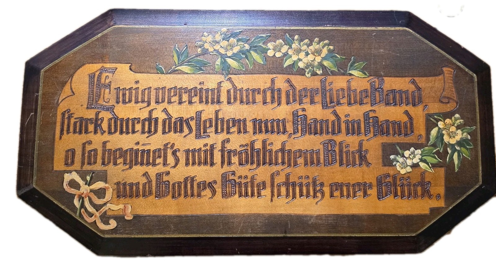 Antique German Wedding Blessing Wood Plaque Hermann van der Woude Oberstein