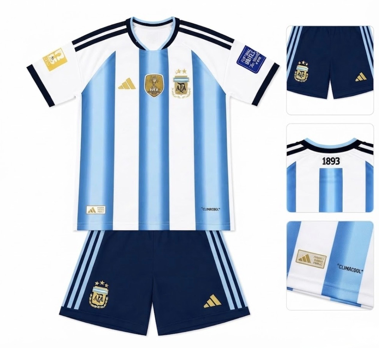 Argentina Messi World Champions Soccer Jersey & Shorts Set 2026 Edition NEW