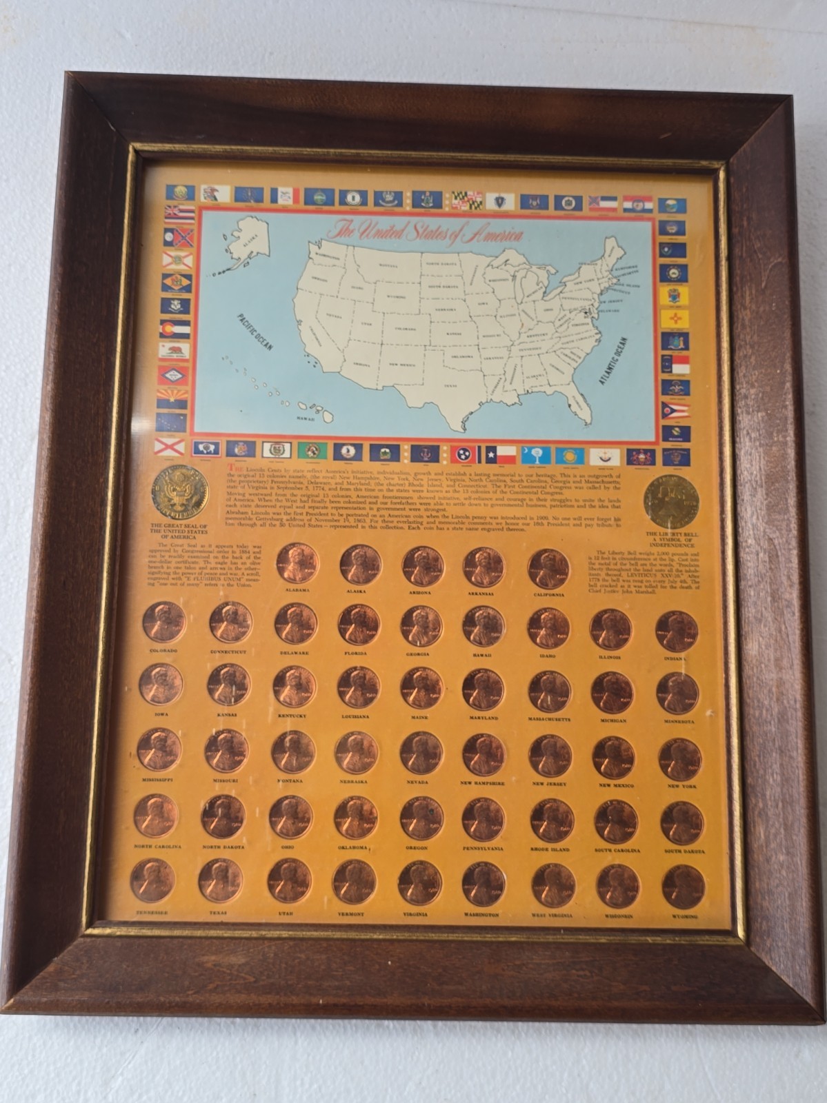 1976 BICENTENNIAL USA LINCOLN CENT STATE COUNTER STAMPED FRAMED 50 STATES 1976 BICENTENNIAL USA LINCOLN CENT STATE COUNTER STAMPED FRAMED 50 STATES