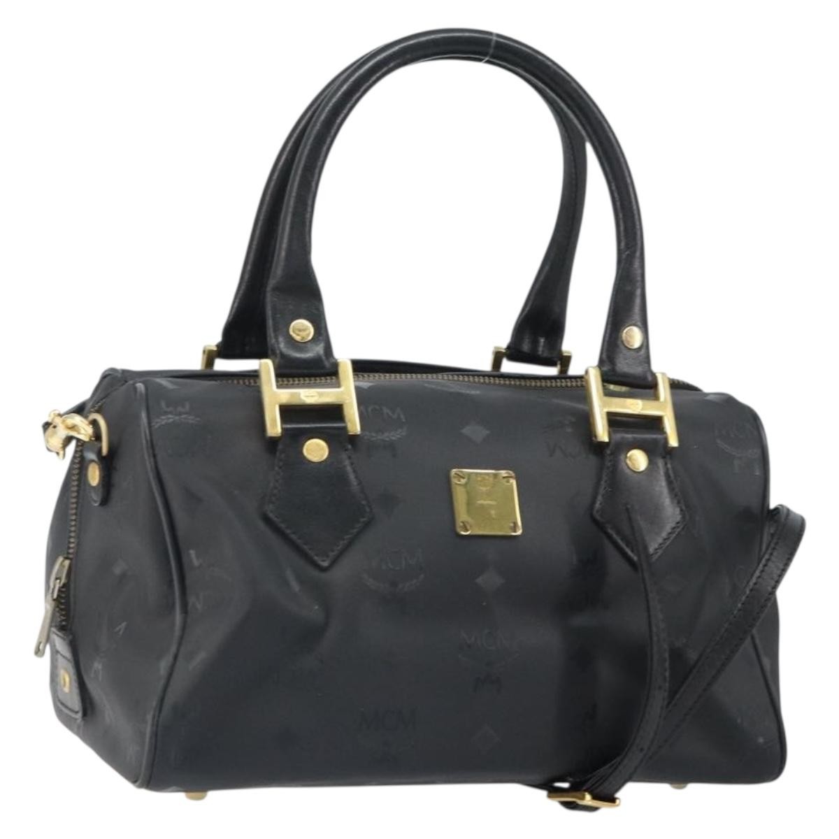 MCM Vicetos Logogram Hand Bag PVC 2way Black Gold Auth 160735
