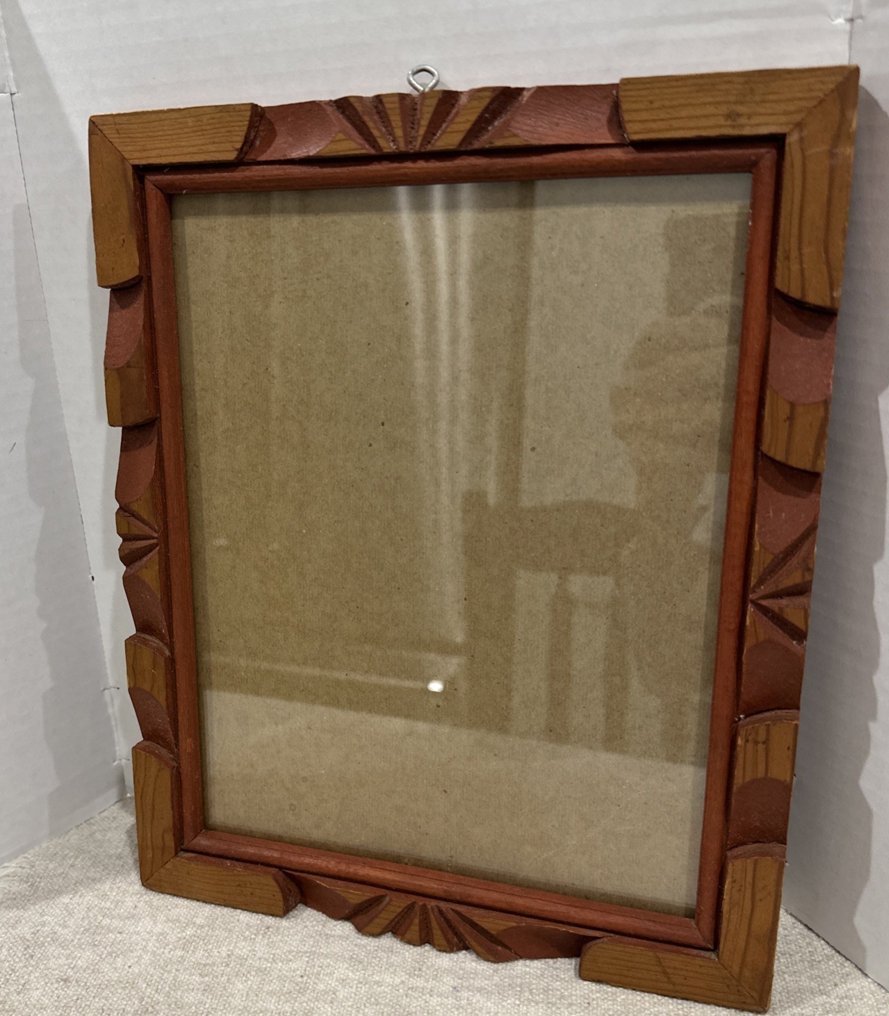 Vtg Wood Tramp Art Frame Ornate Chip Carved Geometric Border Fits 8x10 Vtg Wood Tramp Art Frame Ornate Chip Carved Geometric Border Fits 8x10