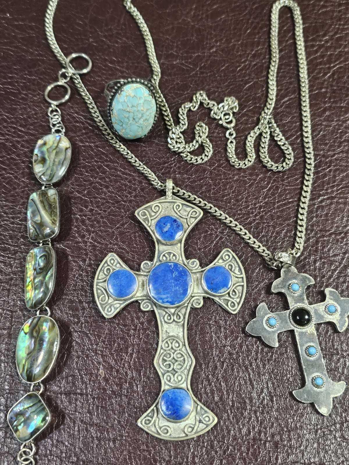 Estate Vintage 925 Sterling Silver Gemstone Jewelry Lot Lapis Abalone Turquoise Estate Vintage 925 Sterling Silver Gemstone Jewelry Lot Lapis Abalone Turquoise