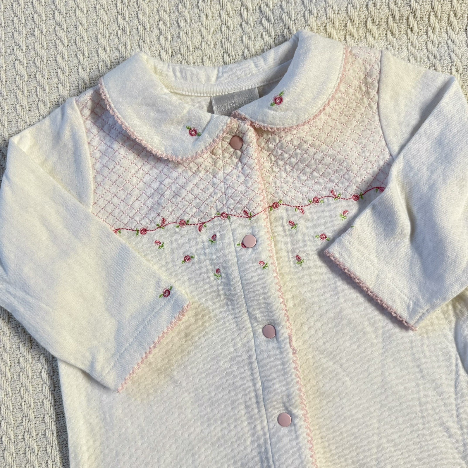 Carter’s Baby Girl Vintage 90s 3-6m Pink Floral Footed Outfit Sleeper Embroider
