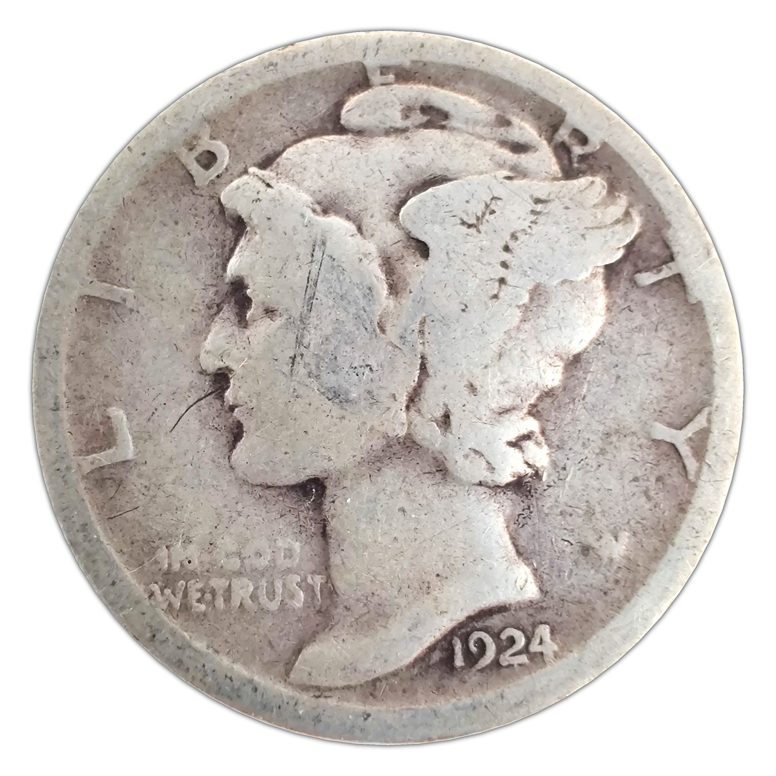 1924-S Mercury Dime G Good 90% Silver 1924-S Mercury Dime G Good 90% Silver
