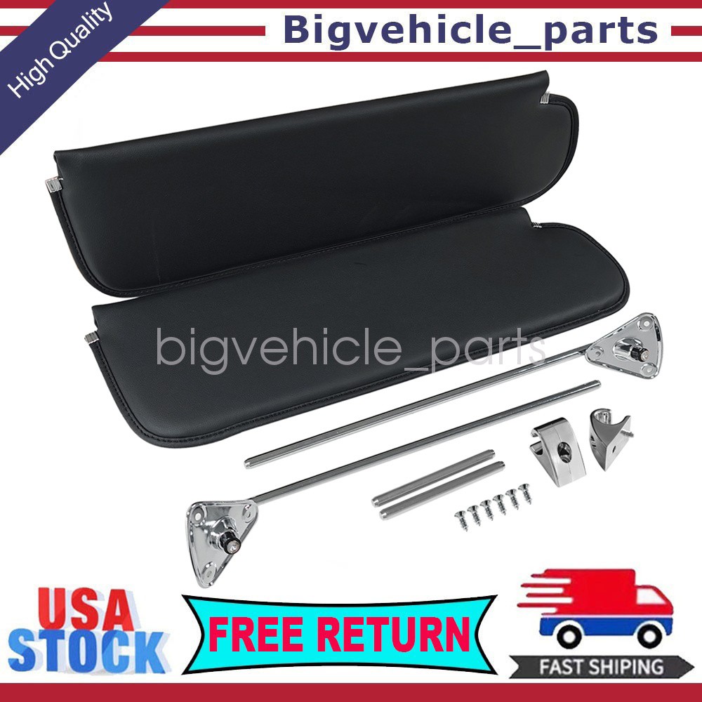 For 1967‑1972 Chevy GMC Pickup Truck Pair Black Sun Visors With Chrome Brackets