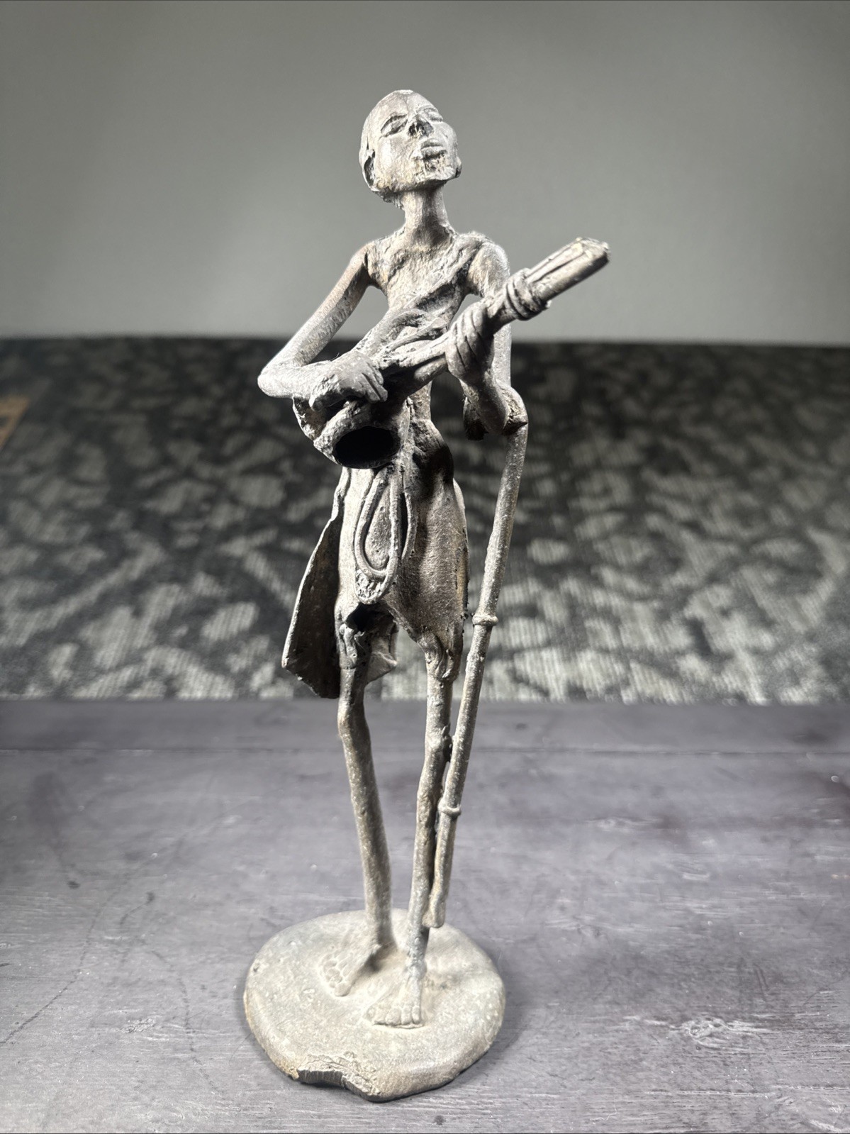 Antique Early 20th Century Brutalist Folk Art Bronze African Musician Statue