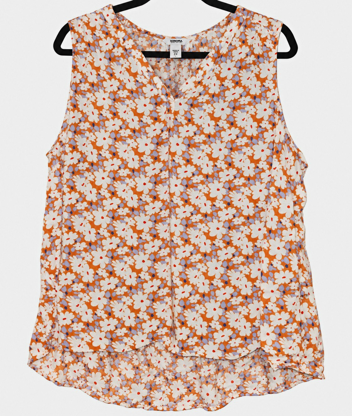 Sonoma Goods For Life Womens Plus 2X Floral V-Neck Sleeveless Rayon Blouse