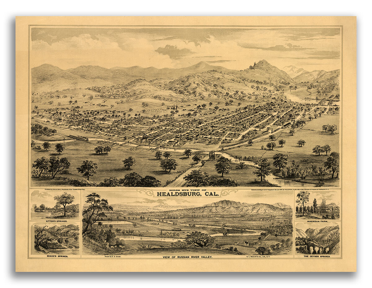 Healdsburg California 1876 Historic Panoramic Town Map - 24x32